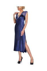 Luxe Navy Blue Satin Nightgown